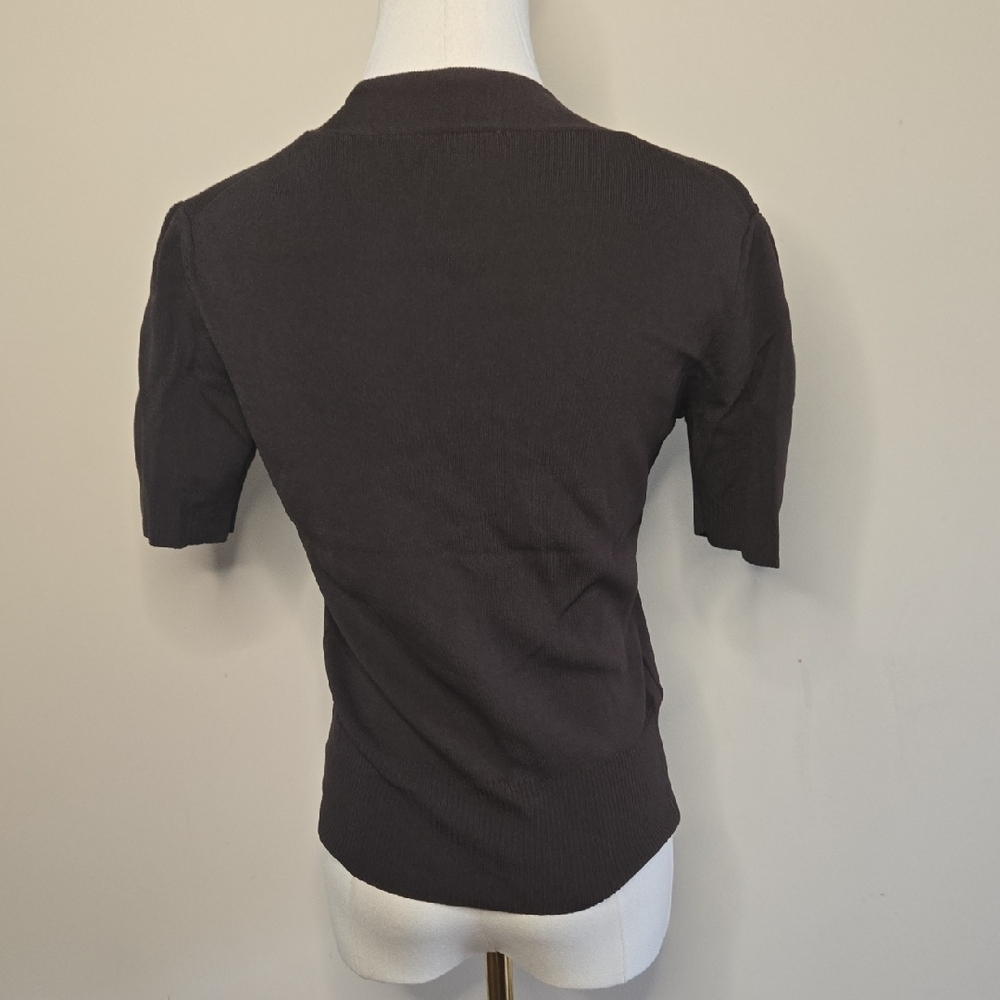 LOFT Chocolate Brown Knit Bow Tie-Neck Top – Soft Rayon Blend SP Feminine - Picture 4 of 8